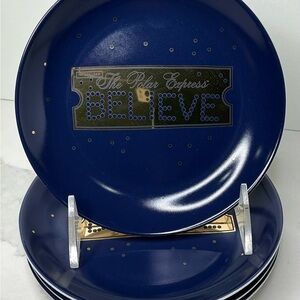 4 The Polar Express Blue Appetizer Plates Believe Ticket Christmas Zrike New